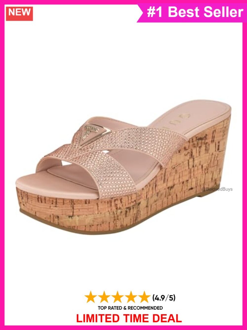 Rhinestone Criss Cross Platform Wedge Sandals Slip On Heels